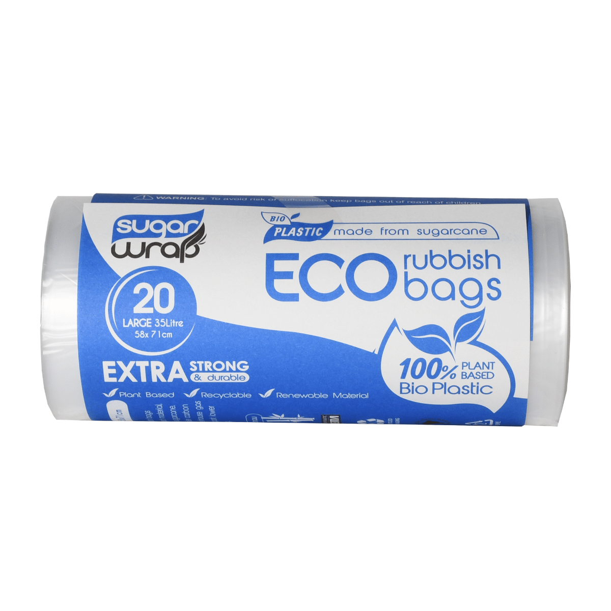 SugarWrap 35L Eco Rubbish Bags - Large x 9  (20 per roll)